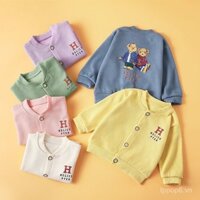 Áo khoác sweatshirt trẻ em mới 2025, áo khoác cardigan cổ tròn cho bé trai và bé gái, áo len đan mùa xuân thu đông