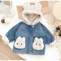Áo khoác tai thỏ bên trong lót lông cho bé gái