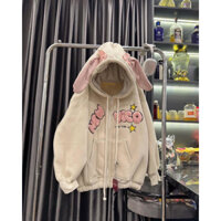 Áo khoác tai thỏ hồng lót lông