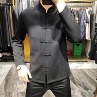 Áo khoác tang suit nam mùa thu 2022 phong cách Trung Quốc, nút, chắp vá, cổ đứng, tay dài, áo khoác đa năng cho nam