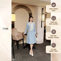 Áo khoác tex Hàn cao cấp phối ren 3D Yame Dress Design YS268 +YS269 chất liệu tơ óng mềm mại, thắt nơ cổ thanh lịch