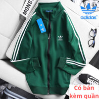 Áo Khoác Thể Thao Adidas xanh lá Nam Nữ Vải Thun Nỉ Dày Co Giãn Khóa Chống Nước Xịn Xò