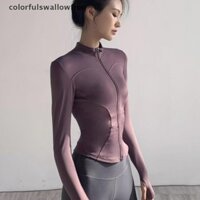 Áo khoác thể thao mùa hè colorfulswallowfree, Áo dài tay tập Yoga bó sát dành cho nữ, Áo len Cardigan có dây kéo, Bộ đồ tập thể dục chạy bộ ABC