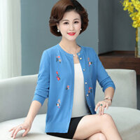 Áo khoác thời trang mùa thu mới cho mẹ, áo sơ mi nhỏ sành điệu, áo cardigan dài tay, áo len mỏng, áo khoác ngắn thêu cho phụ nữ