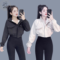 Áo khoác thun 2 da xốp ô caro form croptop dày dặn, mặc mát _ cổ trụ _ dưới 55kg _ RTee Shop