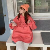 Áo Khoác Thun Nỉ Hoodie THIFU FASHION In Hình Con Gấu Dáng Rộng Nam Nữ Nón 2 Lớp Chuẩn Form Freesize Dưới 70Kg - ĐỎ,FREESIZE DƯỚI 70KG