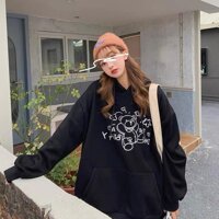 Áo Khoác Thun Nỉ Hoodie THIFU FASHION In Hình Con Gấu Dáng Rộng Nam Nữ Nón 2 Lớp Chuẩn Form Freesize Dưới 70Kg - ĐEN ,FREESIZE DƯỚI 70KG