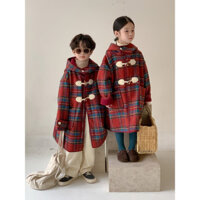 Áo khoác trẻ em 2024 Bé trai Bé gái Phiên bản Hàn Quốc Áo khoác lông cừu một mảnh có mũ trùm đầu dày vừa phải