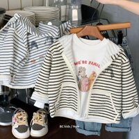 Áo khoác trẻ em Bangchen 2025 Mùa xuân Phong cách mới Chim cánh cụt nhỏ sọc có mũ trùm đầu Áo Cardigan bé trai H0128