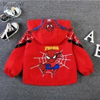 Áo khoác trẻ em màu đỏ xuân thu mới in hình hoạt hình Người nhện áo khoác cardigan