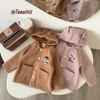 Áo Khoác Trẻ Em Vải Dạ 2 Lớp Giữ Ấm Tốt Mũ Tai Gấu Thêu Họa Tiết Đáng Yêu Cho Bé Từ 6-16Kg TN62 C110