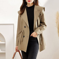 Áo khoác trench cho phụ nữ mùa xuân và mùa thu 2024, mới, cao cấp, phổ biến, thoải mái, đầu thu, ngắn, cổ thủy thủ nhỏ, áo khoác ren-up