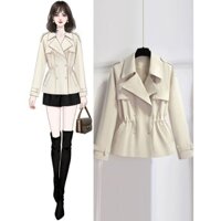 Áo khoác trench coat ngắn màu trắng sữa của phụ nữ phong cách mới thân hình nhỏ nổ khí chất nữ áo khoác cao cấp