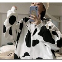 Áo khoác ulzang bò sữa có khóa kéo nỉ bông