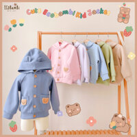 Áo khoác Unisex có nón tai gấu, nút cài, túi đính sticker teddy dễ thương cho bé yêu BB-23AK011 - Ecobambi