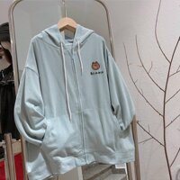 Áo Khoác Unisex Nỉ Bông Thêu Gấu Brown Nam nữ RẺ ĐẸP Áo Hoodie Kiểu Thun Tay Dài Rộng Chống Nắng Couple Jackets - XANH,FREESIZE