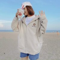 Áo Khoác Unisex Nỉ Bông Thêu Gấu Brown Nam nữ RẺ ĐẸP Áo Hoodie Kiểu Thun Tay Dài Rộng Chống Nắng Couple Jackets - TRẮNG KEM,FREESIZE