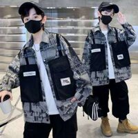 Áo khoác vải bò cho bé trai lớn size đại màu xanh thể thao phong cách