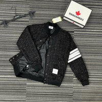 Áo khoác vải dạ đan kim tuyến thêu 4 sọc trắng tay Siêu Hot 2023 -2024