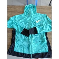 Áo khoác vải thun chống nắng có mũ trùm xanh sm(giao có logo)