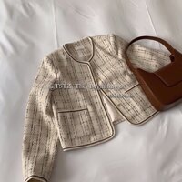 Áo khoác vải Tweed kẻ sọc siêu xinh -Order Taobao | Áo khoác dạ Tweed mùa đông dáng ngắn