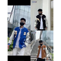 Áo khoác Varsity Jacket bomber nam nữ phối 3 màu