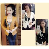 Áo khoác Vest 1 nút túi nắp viền màu hoa ren