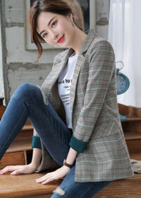 Áo khoác vest, blazer nữ cao cấp phong cách Hàn Quốc NA72 - sọc caro,L
