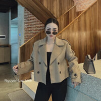 Áo khoác vest, blazer nữ tay dài dáng rộng phối hàng cúc đen xinh xắn  phong cách hàn quốc tone màu nâu sang chảnh