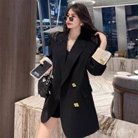 Áo khoác vest đen cao cấp mùa xuân thu 2025 mới, dáng rộng, thanh lịch, phong cách Hàn Quốc, bộ vest retro