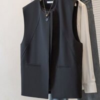 Áo khoác Vest màu đen cao cấp mùa xuân 2025 Phong cách mới độc đáo dáng rộng ba chiều may mặt sau xếp lớp