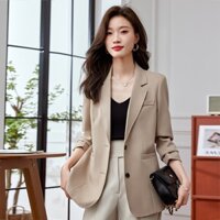 Áo khoác vest màu kem dành cho phụ nữ mùa xuân thu 2023 với thiết kế thoải mái và thời trang theo phong cách Hàn Quốc mang đến cảm giác cao cấp và phù hợp cho thời trang hàng ngày và thời trang công việc