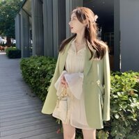 Áo khoác vest màu xanh lá cây phong cách Mori cho nữ áo vest cao cấp hai hàng cúc phong cách Thời trang Thiết kế áo sơ mi rộng rãi tôn dáng