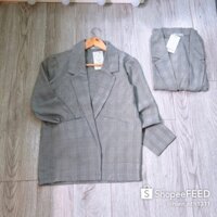 Áo khoác vest mỏng màu xám kẻ