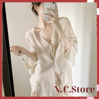 Áo Khoác Voan Mỏng Dây Buộc Xẻ Tà Tay Phong Cách Cổ Trang