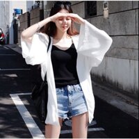 Áo khoác voan mỏng, nhẹ, dáng dài rộng đơn giản choàng chống nắng, đi biển siêu hot - TRẮNG - Free size dưới 55kg