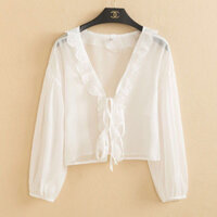 Áo khoác voan ngắn mùa hè dành cho nữ Áo len Cardigan dài tay màu trơn