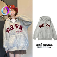 Áo Khoác WAVE Lucky Star Màu Xám Thêu Chữ Chất Nỉ Bông Dày Dặn KN22, Áo Hoodie Zip Unisex Nam Nữ Form Rộng OWL CORNER