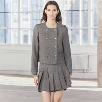 áo khoác Zara made in Morocco 2 hàng khuy thanh lịch và chân váy kiểu nữ sinh