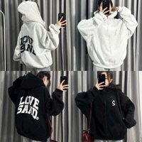 Áo Khoác Zip Hoodie Chữ S LOVE SAND Thun Nỉ Len Dài Tay Phồng Cánh Dơi Form Boxy Chống Nắng Thu Đông Top Jacket Màu Đen