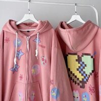 Áo Khoác Zip Kéo Form Rộng ICON GAME CUTE - Hồng game - M