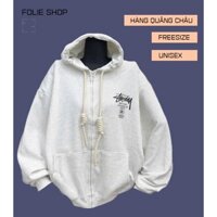 Áo Khoác Zip Nam Nữ Quảng Châu Nỉ 2 Da Thiết Kế Dây Mũ To Độc Đáo Thêu Hoạ Tiết Unisex Freesize