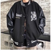 Áo khoác,bomber DISSOUT thân nỉ tay da nam nữ mặc cực dáng đẹp