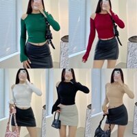 Áo Khoét Vai Tay Dài Thun Gân Dáng Ngang Rốn