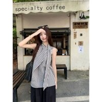 Áo Không Tay Cảm Giác Thiết Kế Kẻ Sọc Có Dây Thời Trang Áo Khoét Nách Mặc Ngoài Thường Ngày Mùa Hè