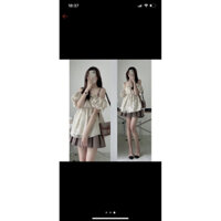 áo kiểu - áo váy trễ vai màu be
