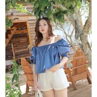 Áo kiểu Baby doll màu xanh dương tôn da – Top Mia Blue