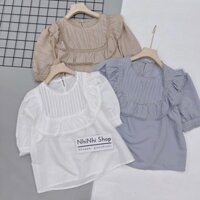 Áo kiểu babydoll bèo ngực phối viền ren, Áo thô mềm ngắn tay SM1625 - NhiNhi Shop