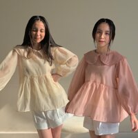 Áo kiểu babydoll vải tơ hàn in hoa nhí cổ kèm 2 dây TKA306 LOLLIE STUDIO