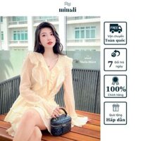 Áo kiểu bèo nhún Morie shirt màu kem tay dài cúc ngọc trai thanh lịch tiểu thư cao cấp Minali Store